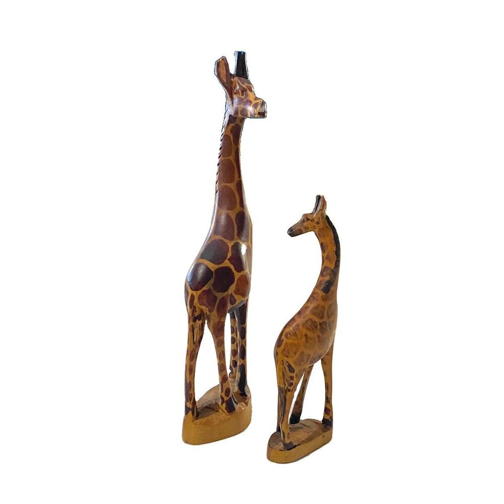 Handcarved Wooden Giraffes (2) Preowned